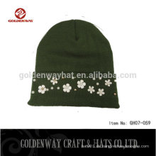 Mode Großhandel Frauen Beanie Hüte mit gefalteten Rand und Blume